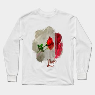 Red Rose on Marble Long Sleeve T-Shirt